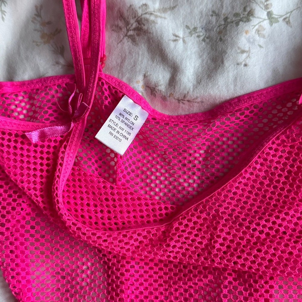 Neon pink net bikini coverup mini dress size small in great condition never worn - Picture 2 of 10